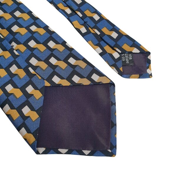 Vintage Necktie Ted Lapidus Imported Silk Vintage Blue Gold Luxury Gift Dad - Picture 5 of 5